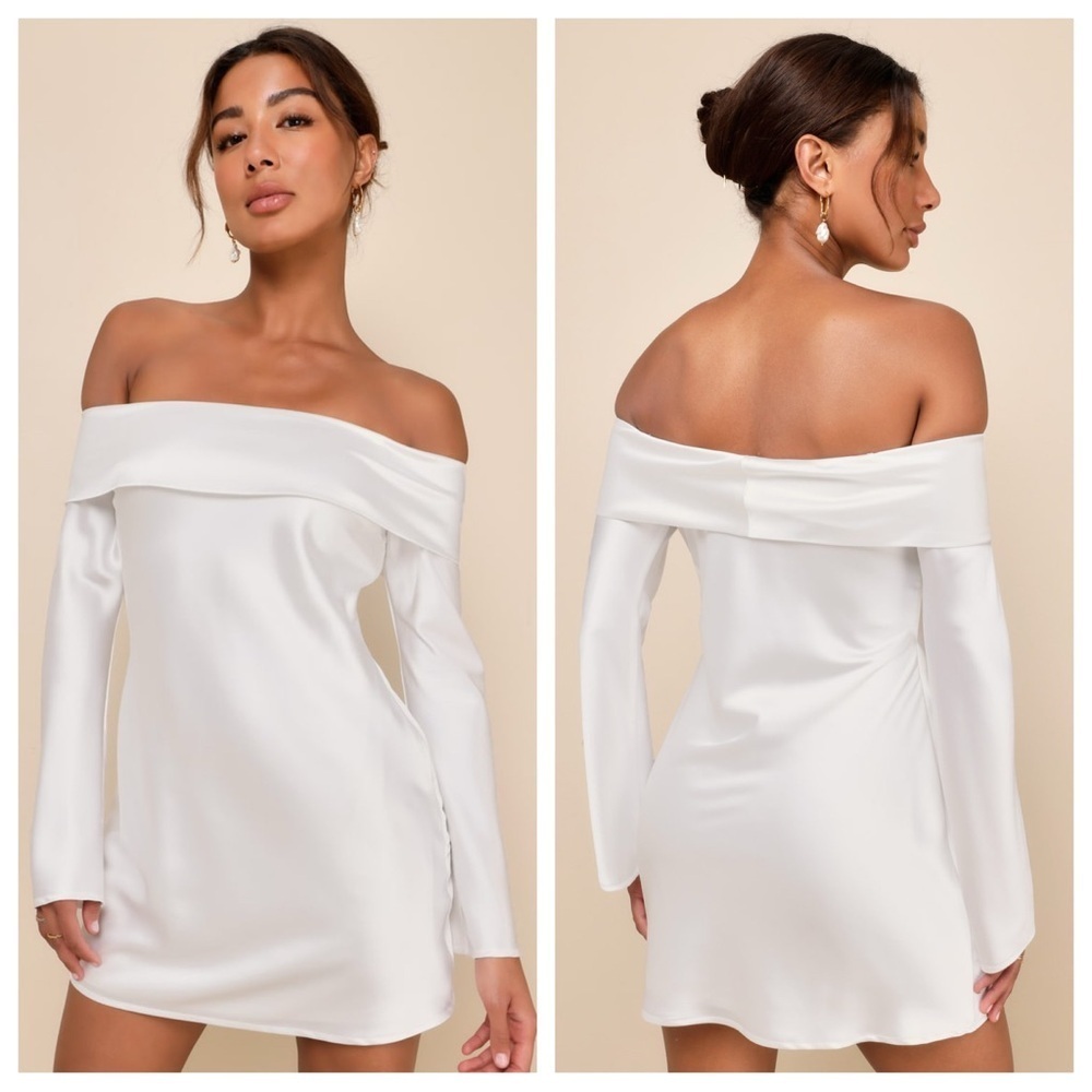 Lulus Luxurious Vision White Satin Off-the-Shoulder Mini
Dress